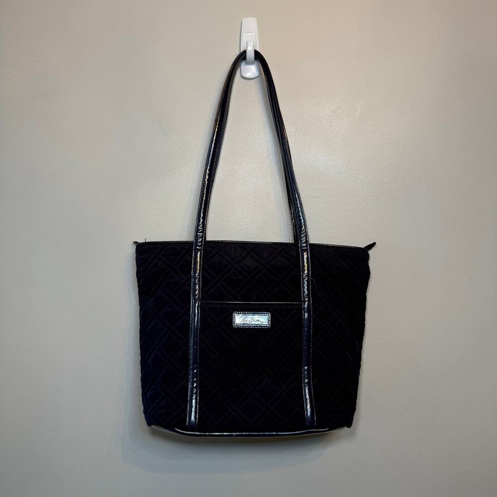 Vera Bradley Classic Navy Diamond Quilted Small Trimmed Vera Tote Shoulder Bag